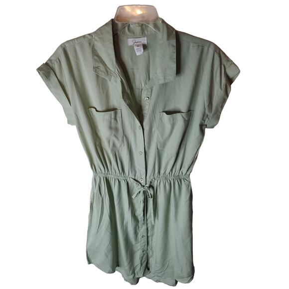 Japna Sage Green Elastic Waist Shirt Dress, Medium - Picture 1 of 5